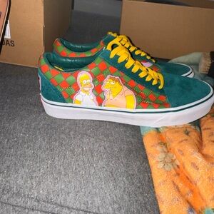 Vans Green and Red Sneakers with Cartoon Design